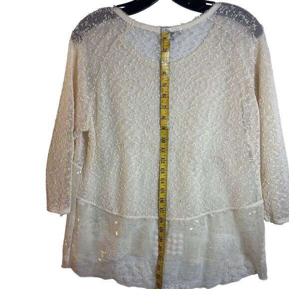 Kristine Cream Sheer Lace Embellished Tunic Top W/ Sequins Womens M - Picture 5 of 11